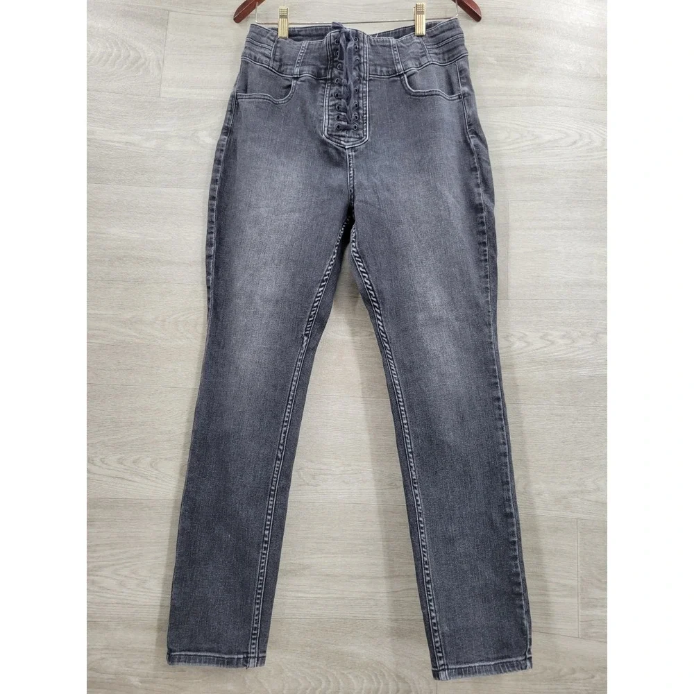 We The Free Curvy Lace-Up Button Fly Jeans Women's 32 Black Free People